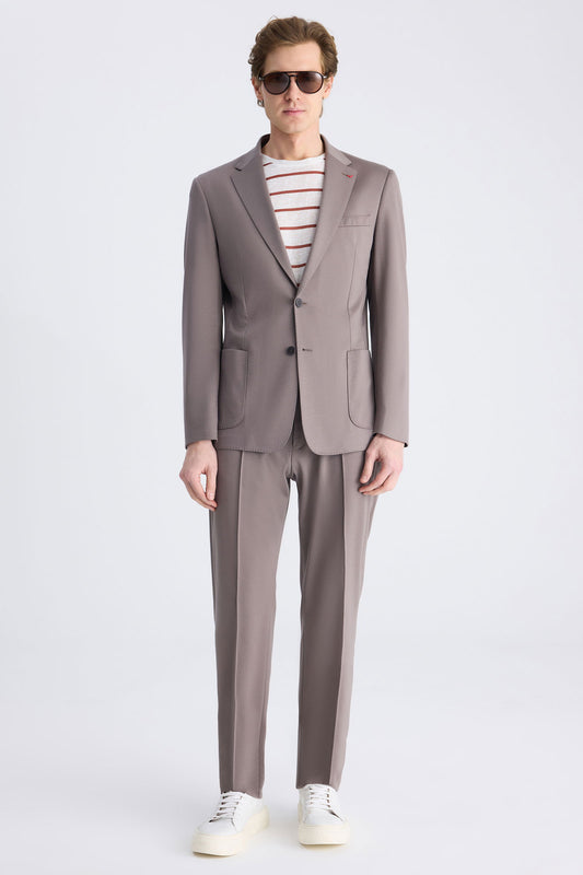 Ds Damat Slim Fit Vizon Baskılı Takim Elbise