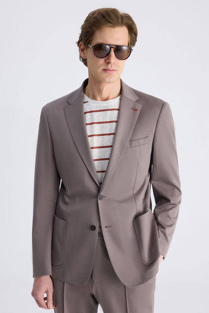 Ds Damat Slim Fit Vizon Baskılı Takim Elbise