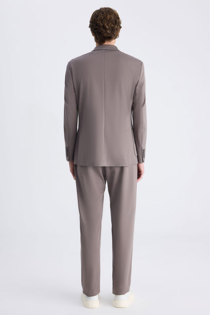 Ds Damat Slim Fit Vizon Baskılı Takim Elbise