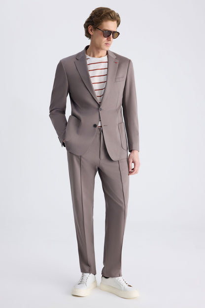 Ds Damat Slim Fit Vizon Baskılı Takim Elbise