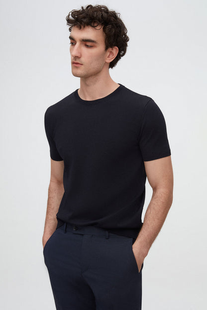 Twn Slim Fit Lacivert Yazlık Rayon Triko T-shirt