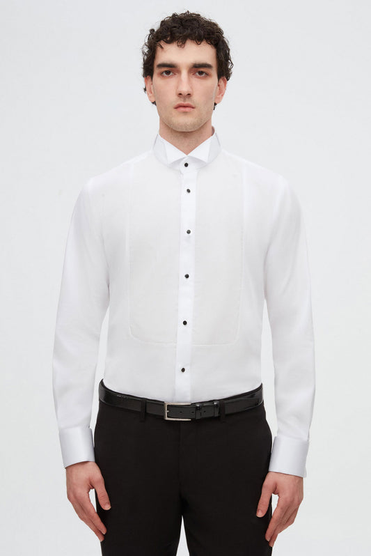 Ds Damat Slim Fit Beyaz Düz Smokin Gömlek