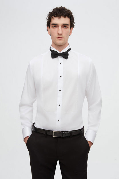 Ds Damat Slim Fit Beyaz Düz Smokin Gömlek