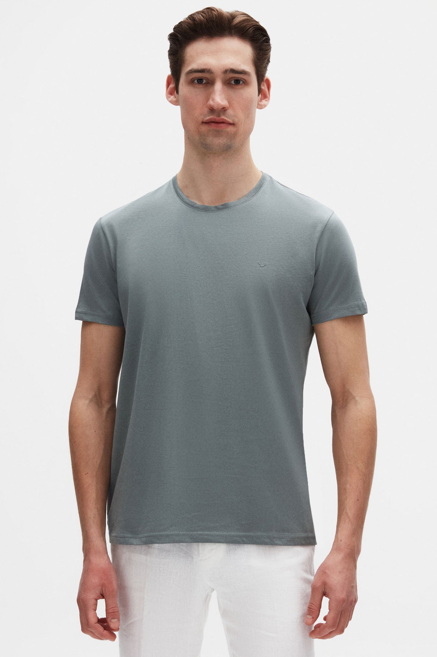 Ds Damat Regular Fit Koyu Yosun Düz %100 Pamuk Logo Baskılı T-shirt