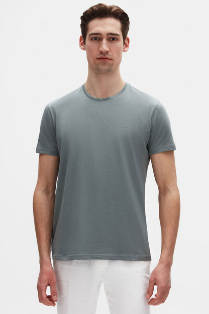Ds Damat Regular Fit Koyu Yosun Düz %100 Pamuk Logo Baskılı T-shirt