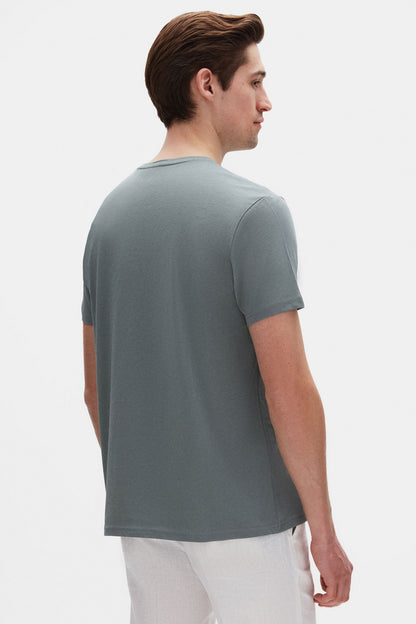 Ds Damat Regular Fit Koyu Yosun Düz %100 Pamuk Logo Baskılı T-shirt