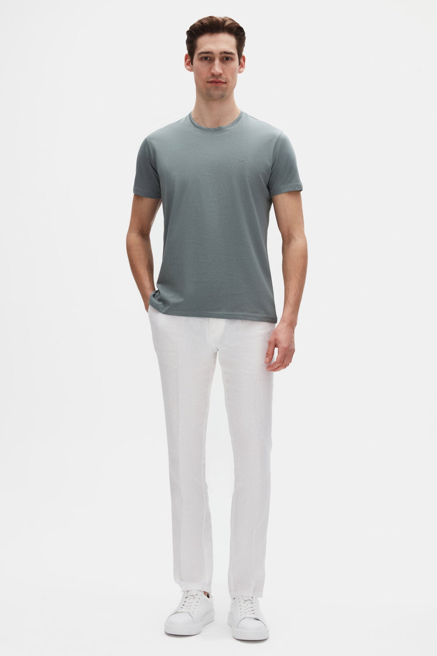 Ds Damat Regular Fit Koyu Yosun Düz %100 Pamuk Logo Baskılı T-shirt