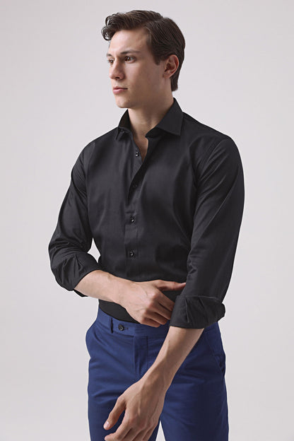 Ds Damat Slim Fit Siyah Düz Gömlek