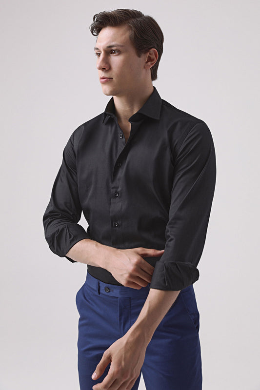 Ds Damat Slim Fit Siyah Düz Gömlek