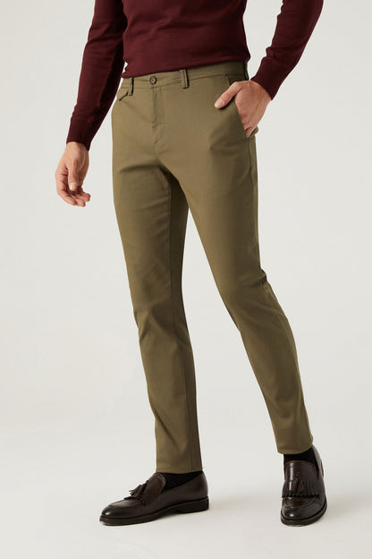 Twn Slim Fit Yeşil Armürlü Chino Pantolon