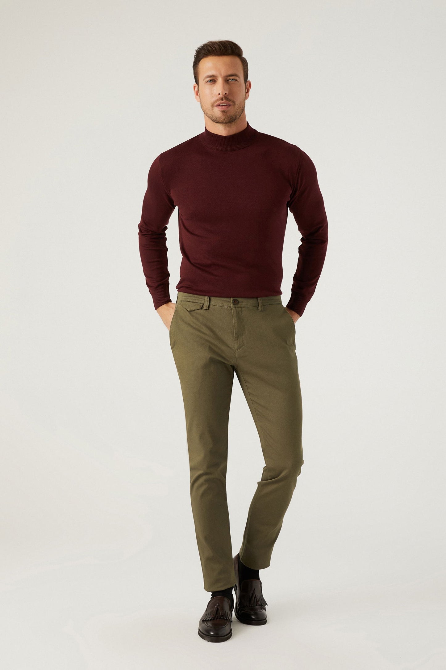 Twn Slim Fit Yeşil Armürlü Chino Pantolon