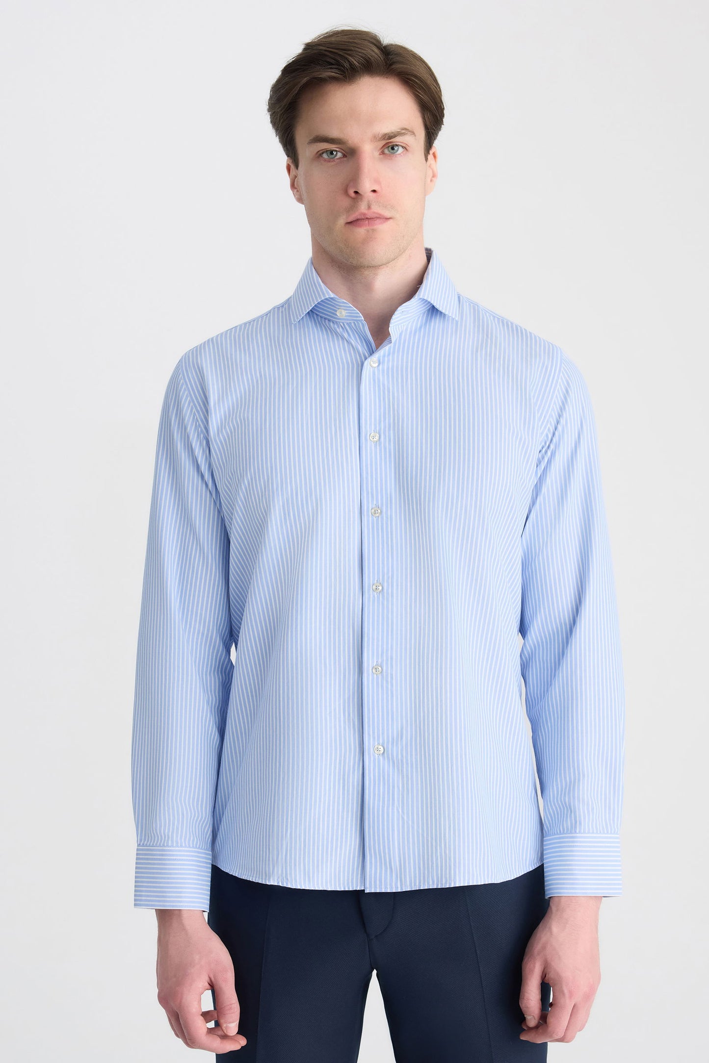 Ds Damat Slim Fit Mavi Çizgili Gömlek