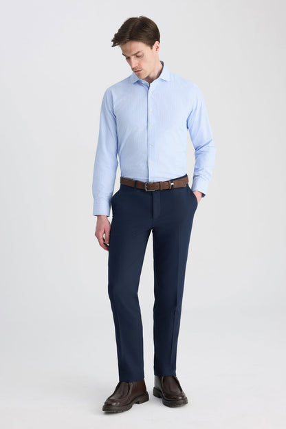 Ds Damat Slim Fit Mavi Çizgili Gömlek