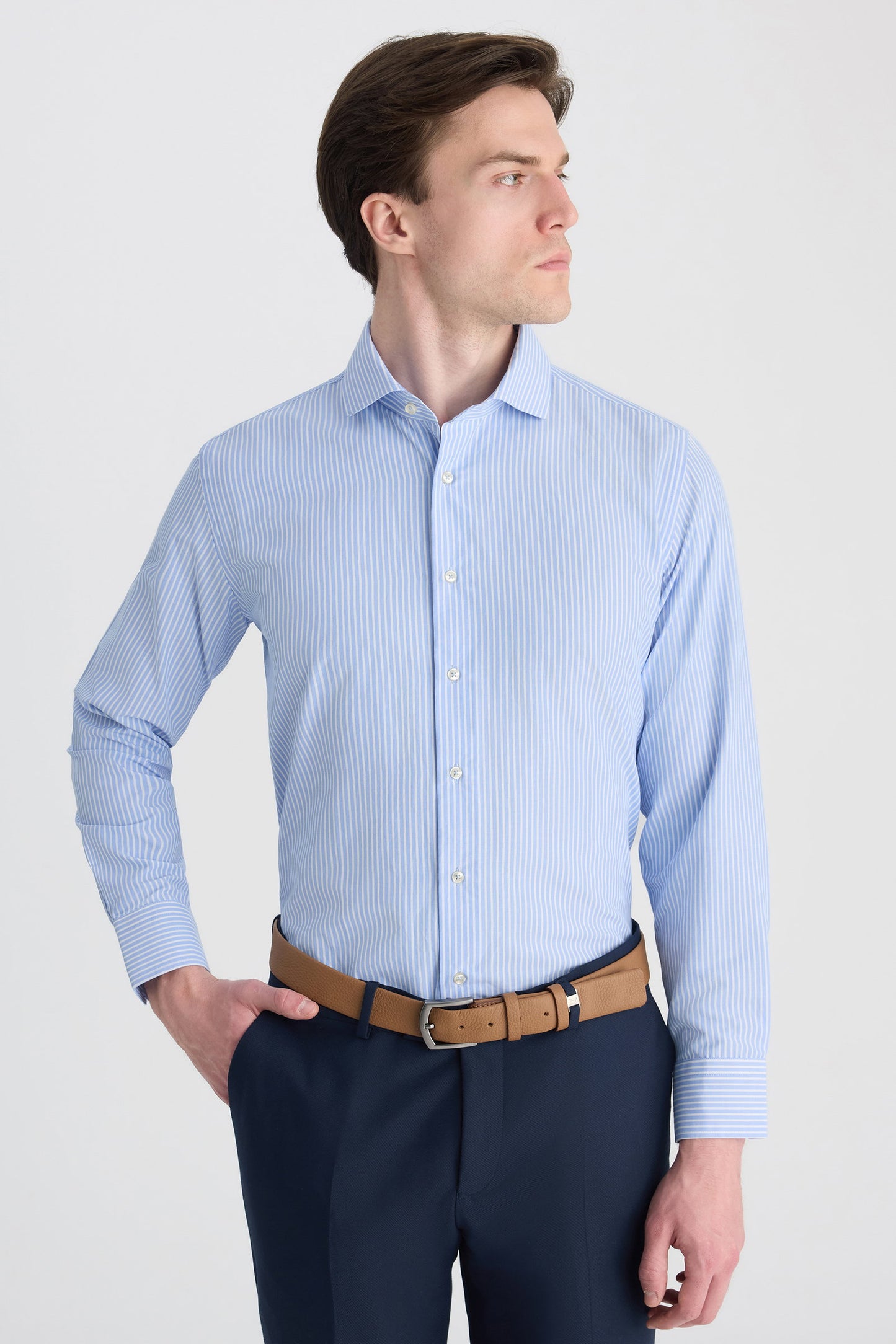 Ds Damat Slim Fit Mavi Çizgili Gömlek