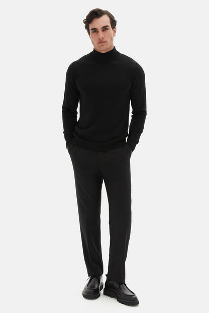 Ds Damat Regular Fit Siyah Düz Örgü Kazak