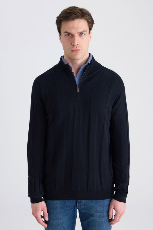 Ds Damat Regular Fit Lacivert Düz Örgü Kazak
