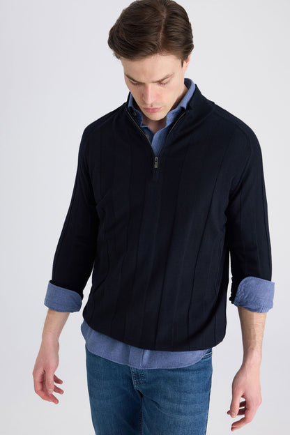 Ds Damat Regular Fit Lacivert Düz Örgü Kazak