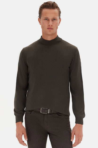 Ds Damat Regular Fit Haki Düz Örgü Kazak