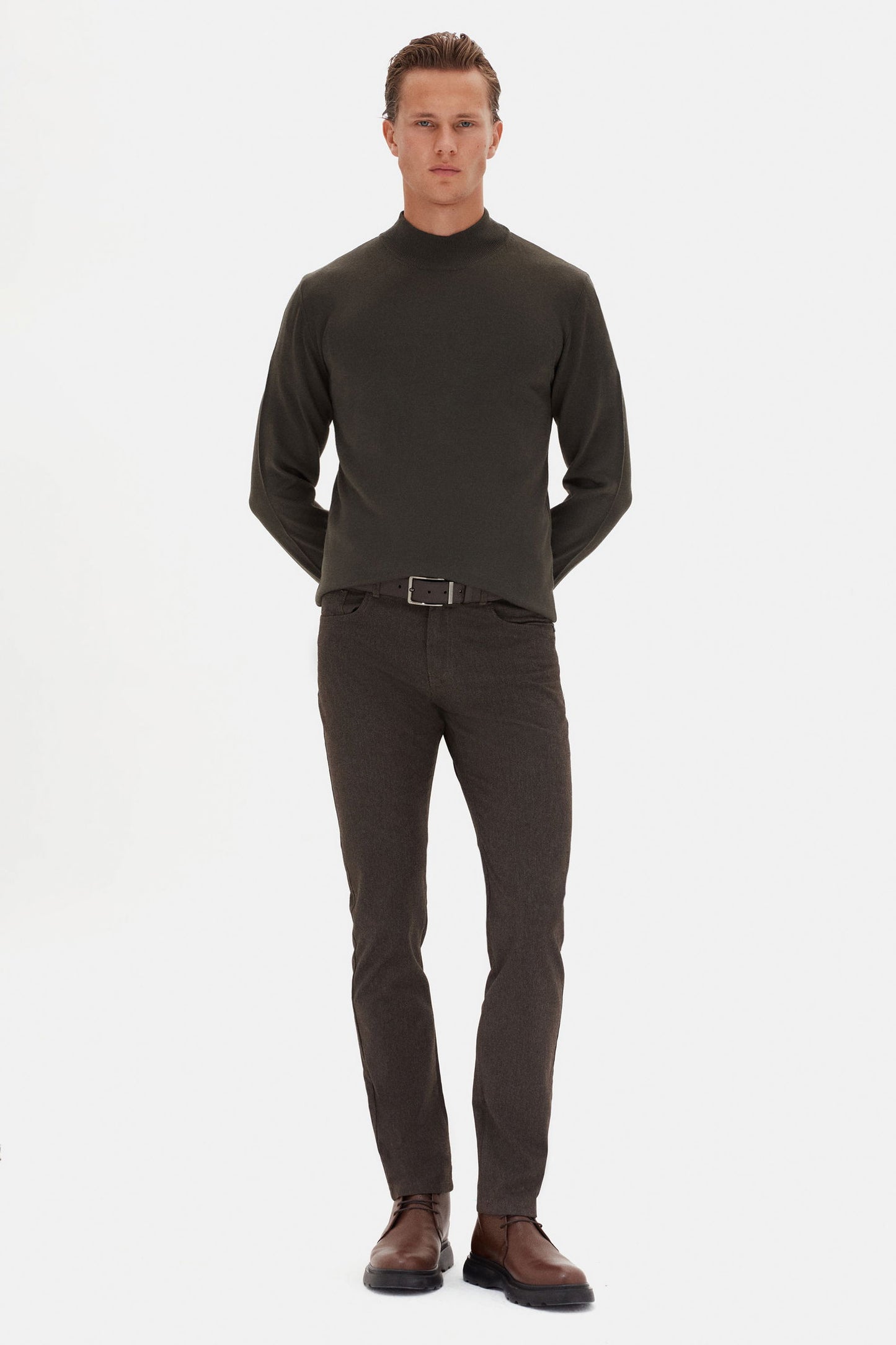 Ds Damat Regular Fit Haki Düz Örgü Kazak