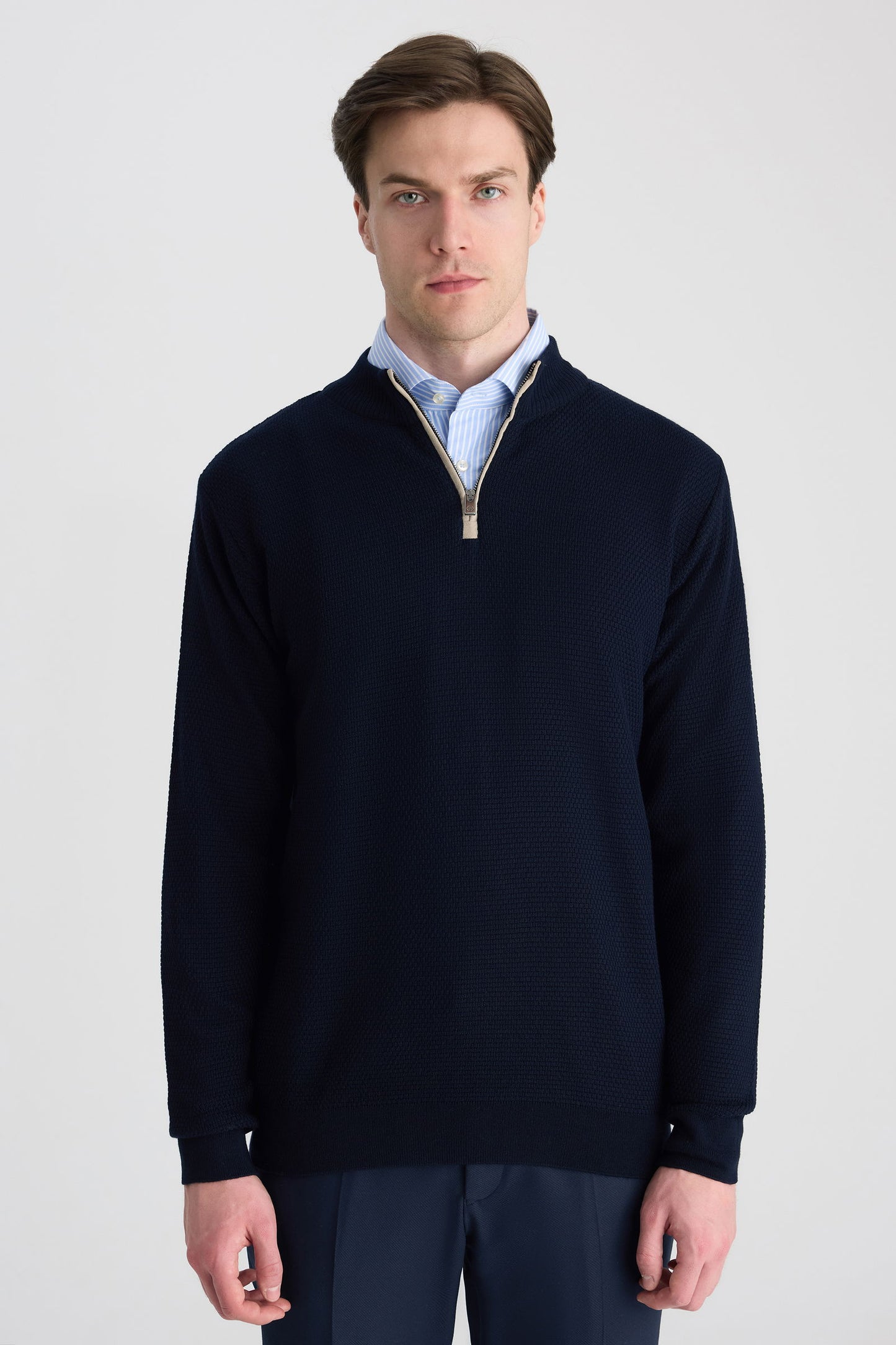 Ds Damat Regular Fit Lacivert Petek Örgü Kazak