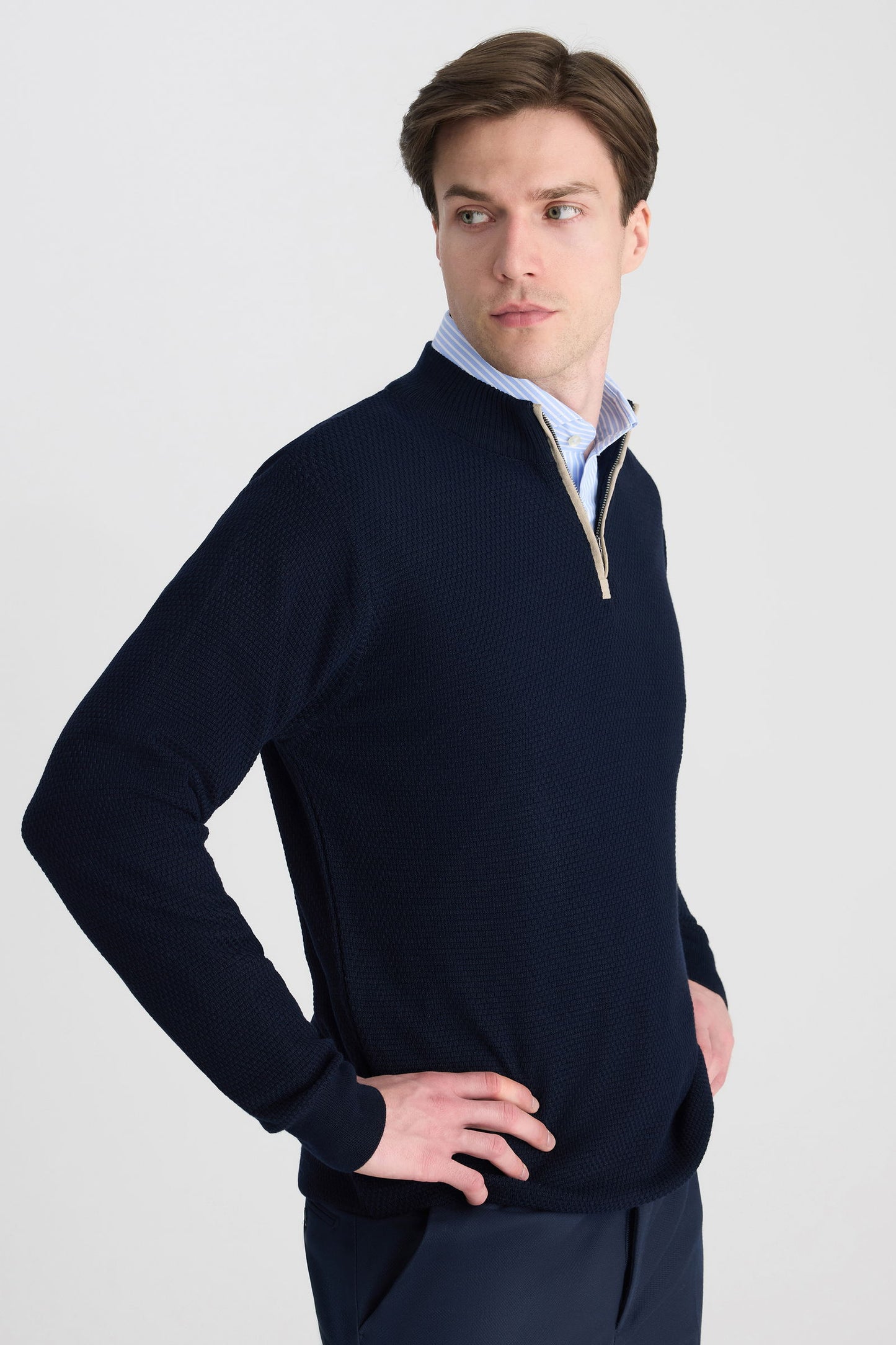 Ds Damat Regular Fit Lacivert Petek Örgü Kazak