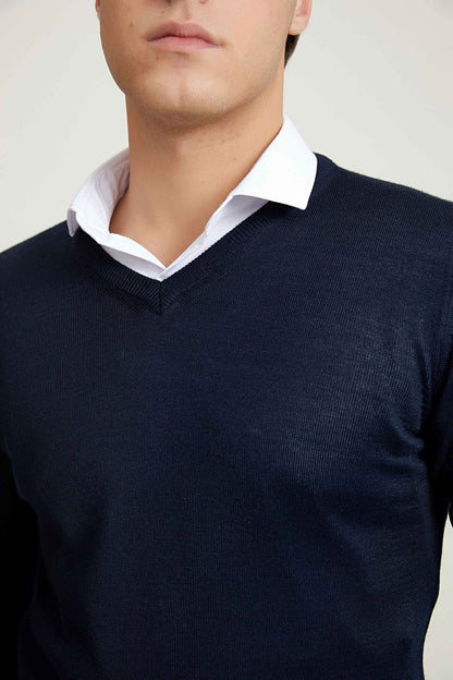 Ds Damat Regular Fit Lacivert Düz Örgü Kazak