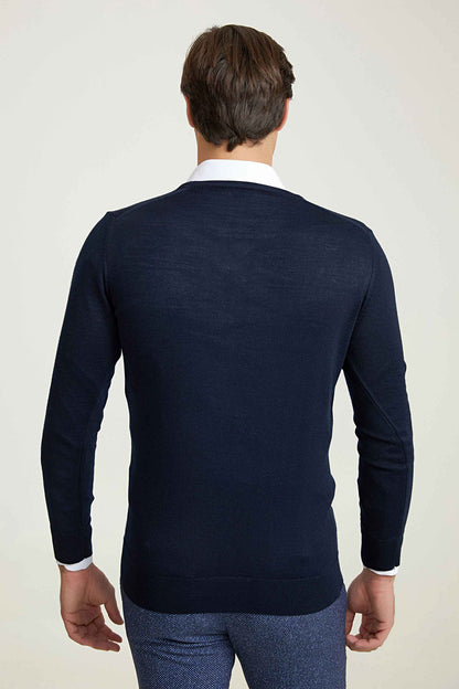 Ds Damat Regular Fit Lacivert Düz Örgü Kazak