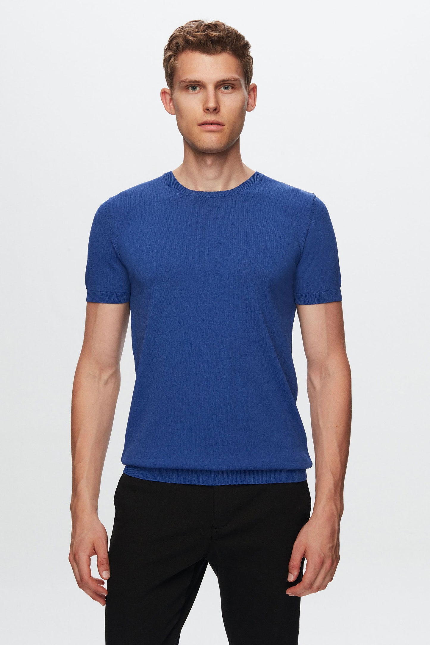 Twn Slim Fit Kobalt Düz Örgü Rayon Örme T-shirt