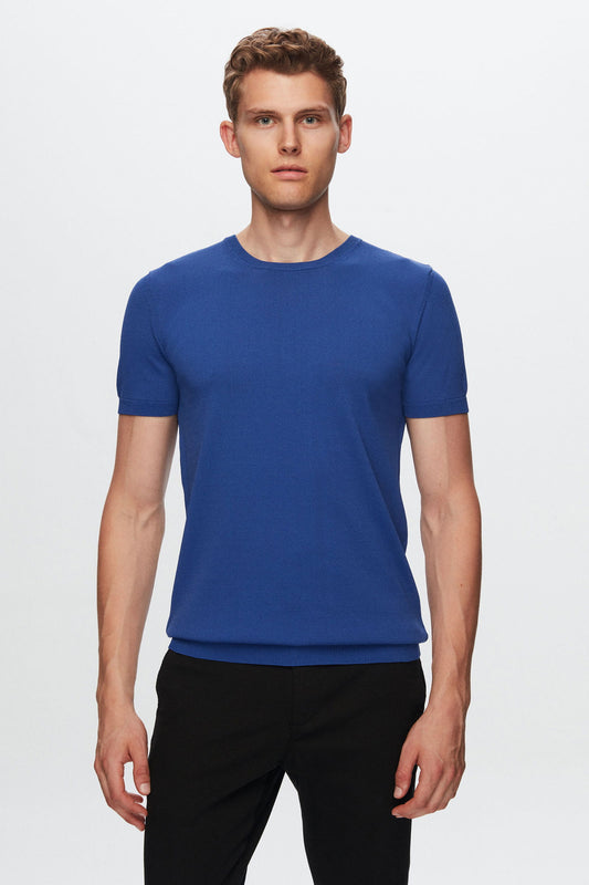 Twn Slim Fit Kobalt Düz Örgü Rayon Örme T-shirt
