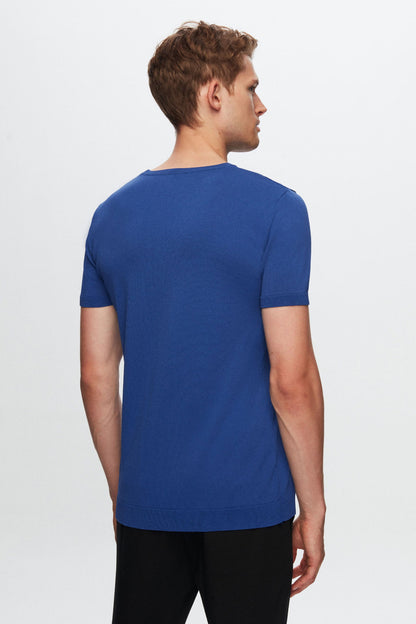 Twn Slim Fit Kobalt Düz Örgü Rayon Örme T-shirt