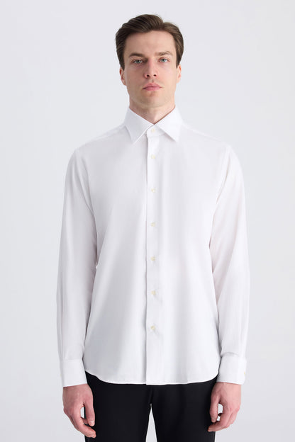 Ds Damat Regular Fit Beyaz Armürlü Gömlek