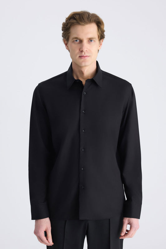 Ds Damat Slim Fit Siyah Düz Gömlek