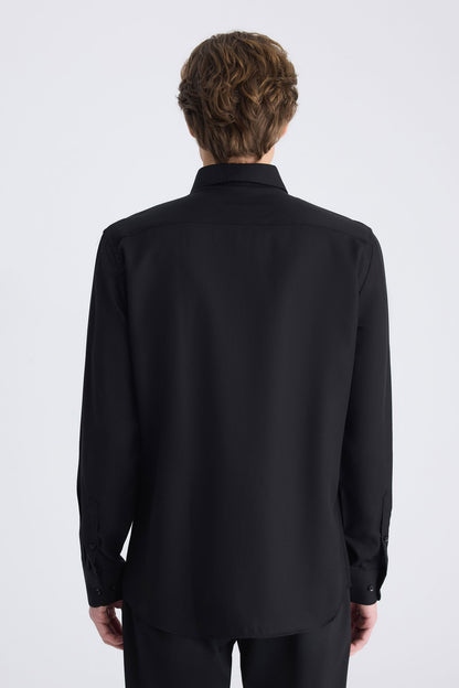 Ds Damat Slim Fit Siyah Düz Gömlek