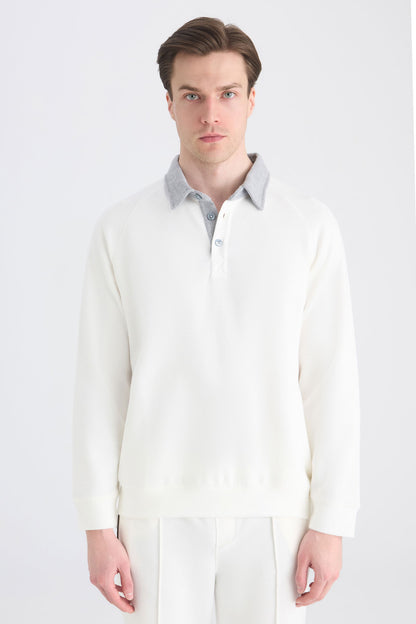 Ds Damat Regular Fit Ekru Düz Sweatshirt