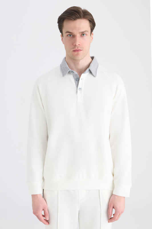 Ds Damat Regular Fit Ekru Düz Sweatshirt