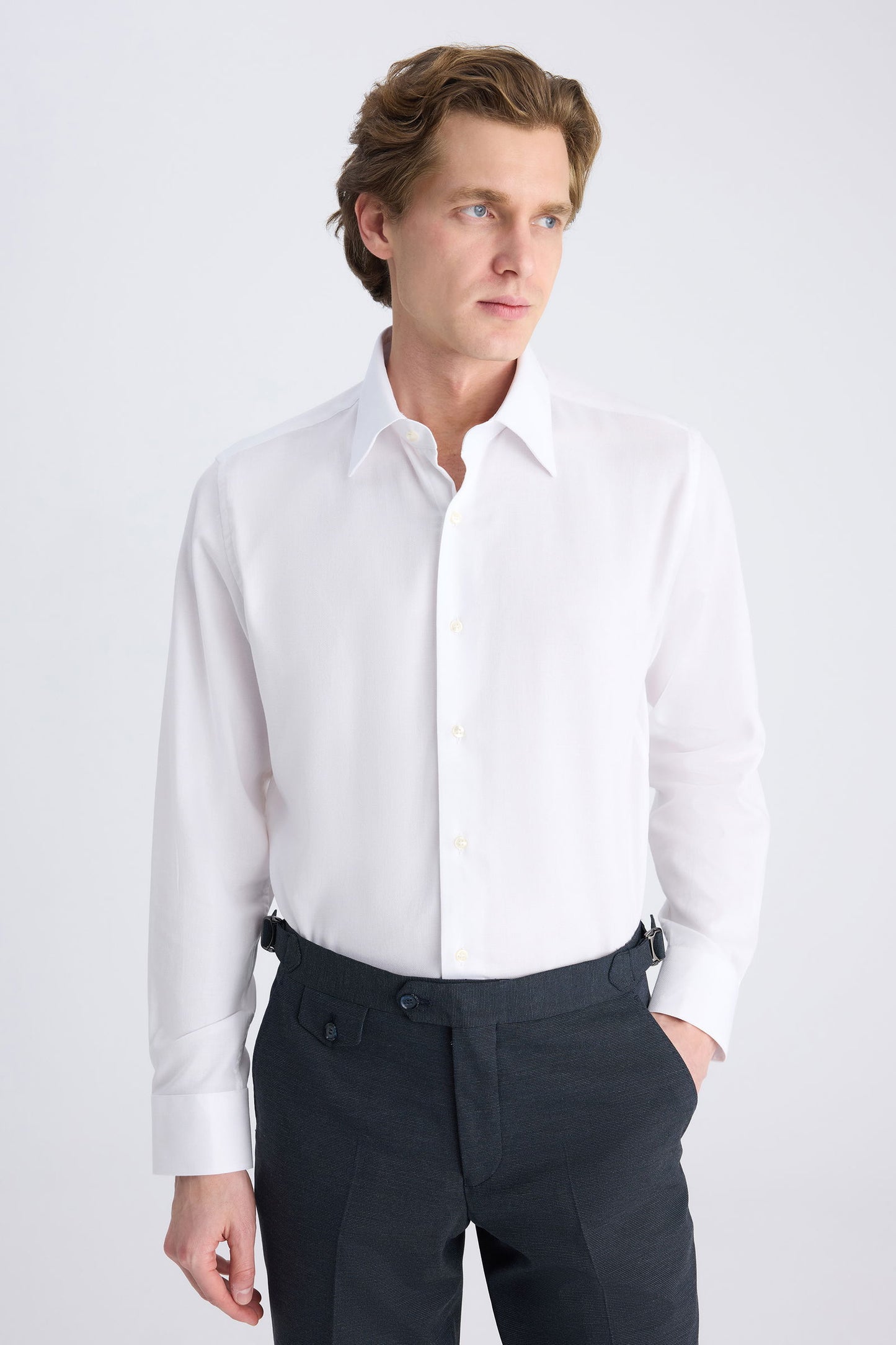 Ds Damat Slim Fit Beyaz Armürlü Gömlek