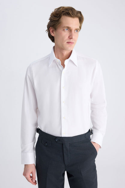 Ds Damat Slim Fit Beyaz Armürlü Gömlek