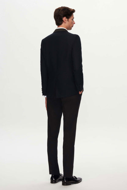 Ds Damat Slim Fit Lacivert Krep Desen Smokin Takim Elbise