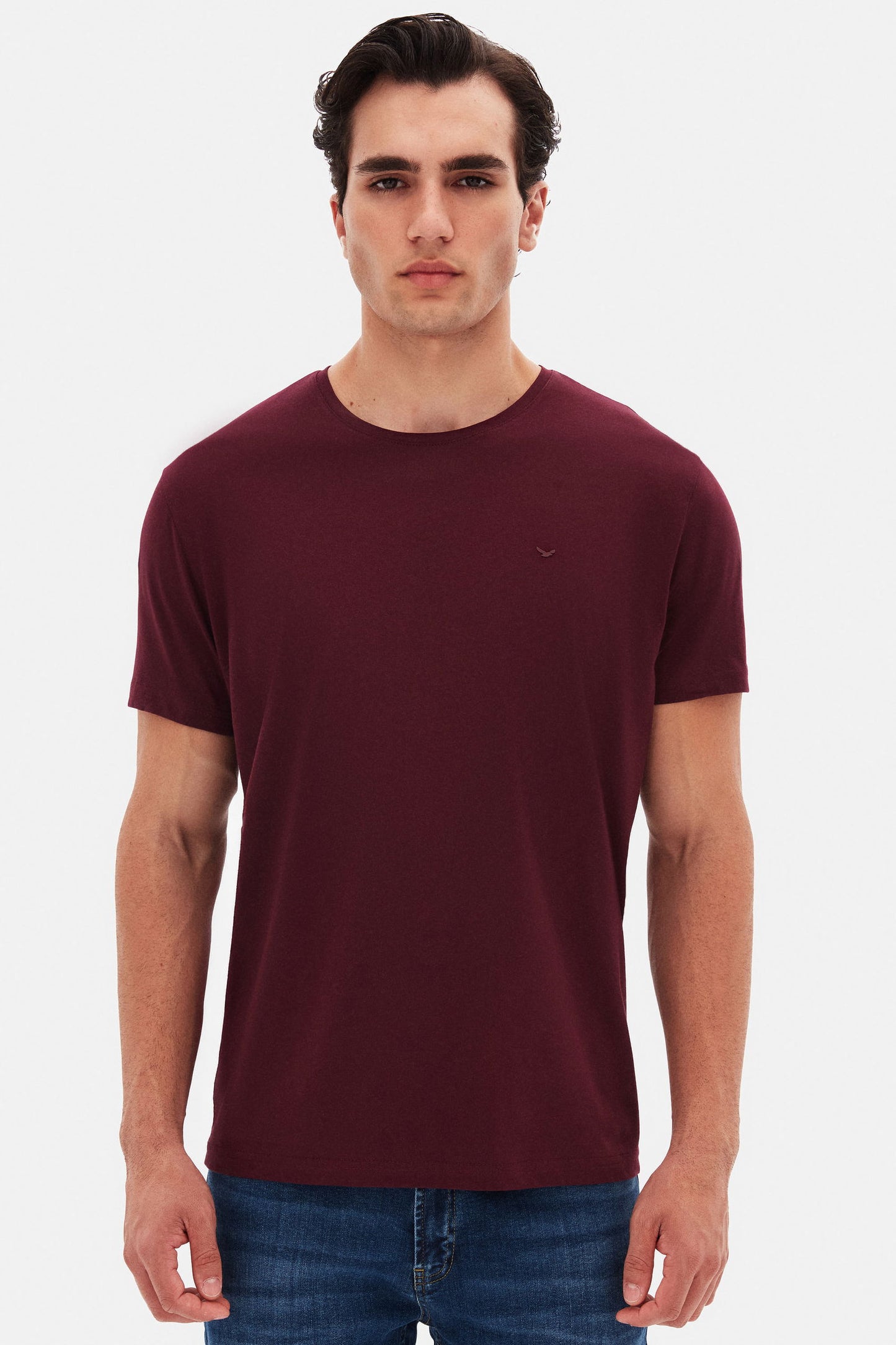 Ds Damat Regular Fit Mürdüm Düz %100 Pamuk Logo Baskılı T-shirt
