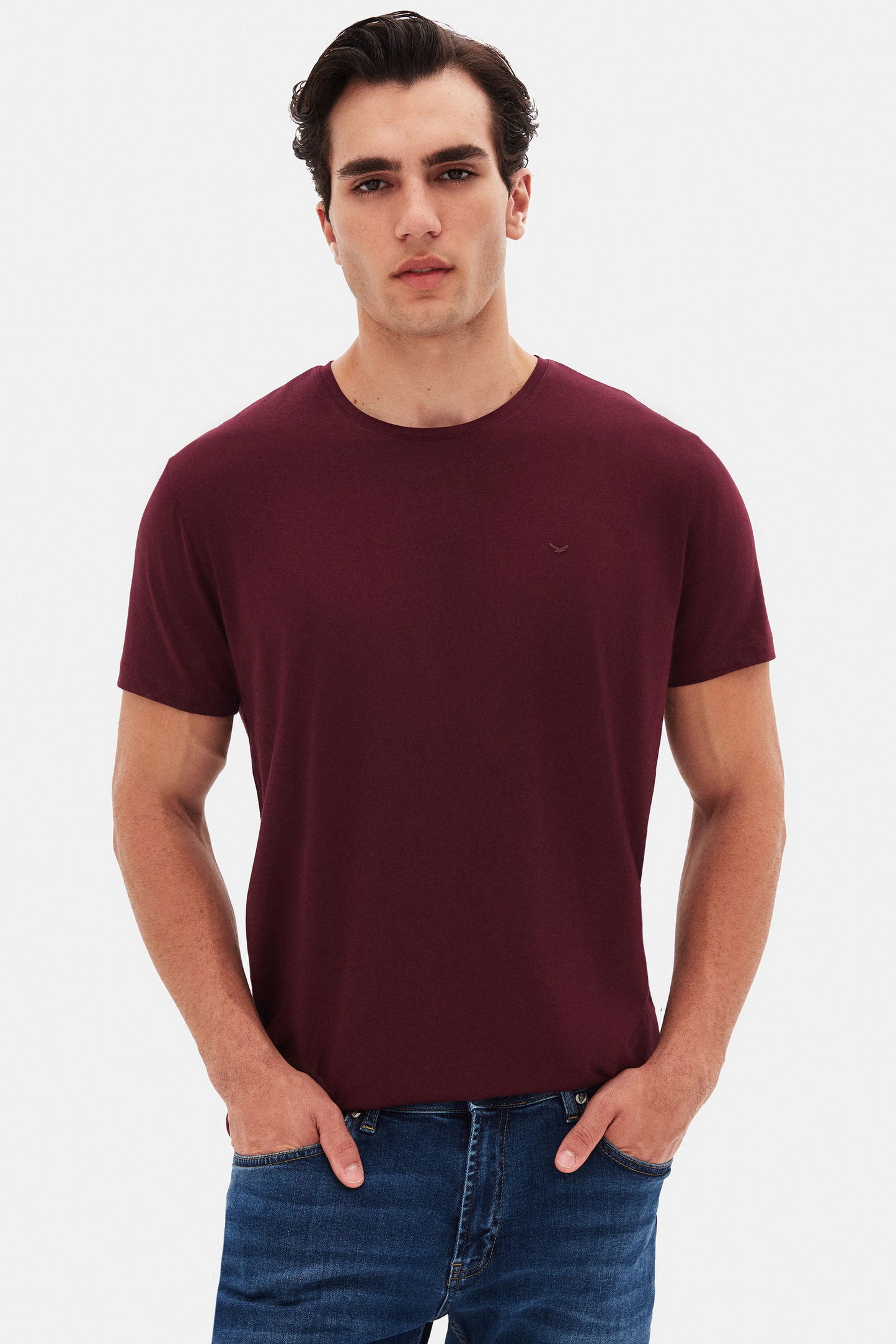 Ds Damat Regular Fit Mürdüm Düz %100 Pamuk Logo Baskılı T-shirt