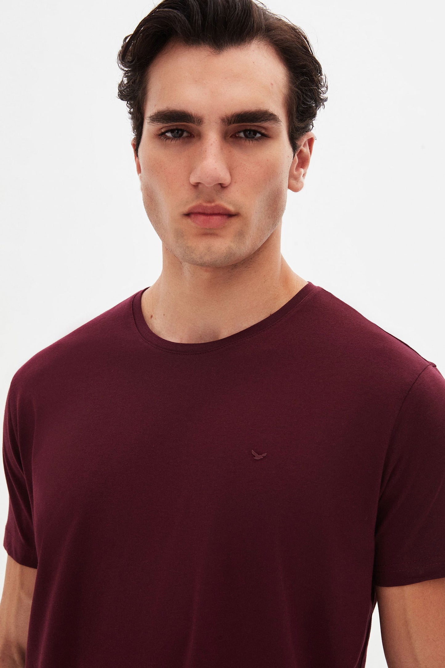 Ds Damat Regular Fit Mürdüm Düz %100 Pamuk Logo Baskılı T-shirt