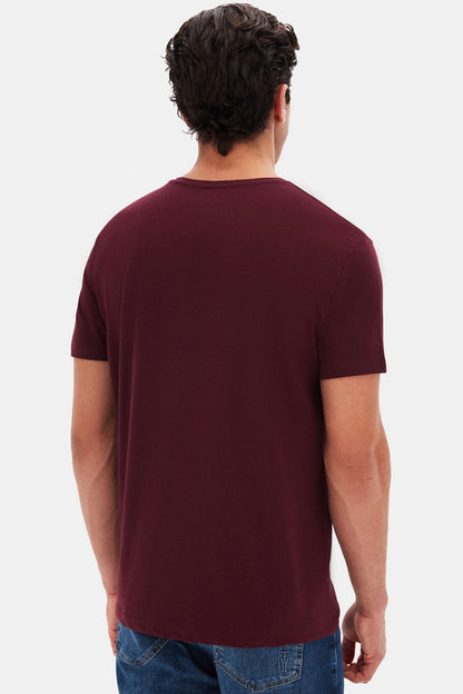 Ds Damat Regular Fit Mürdüm Düz %100 Pamuk Logo Baskılı T-shirt