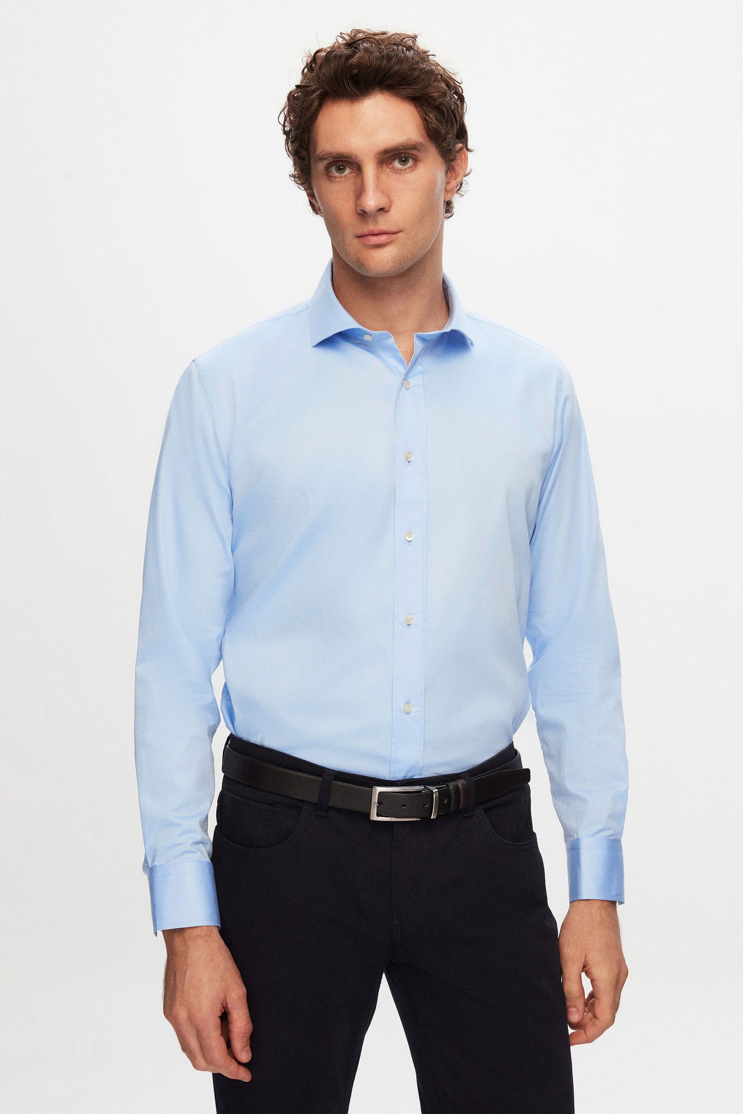 Ds Damat Slim Fit Mavi Düz Gömlek