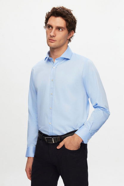 Ds Damat Slim Fit Mavi Düz Gömlek
