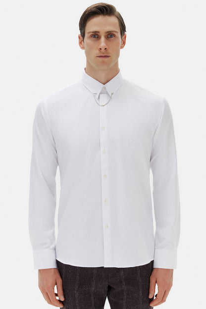 Twn Slim Fit Beyaz Krep Desen Gömlek