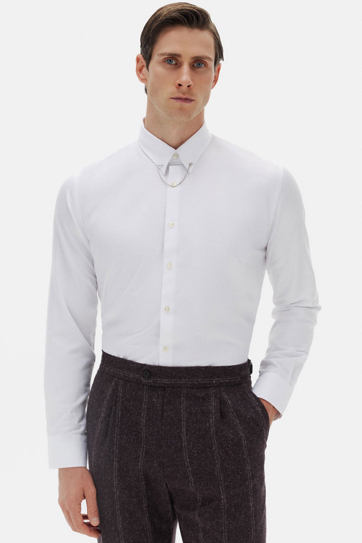 Twn Slim Fit Beyaz Krep Desen Gömlek