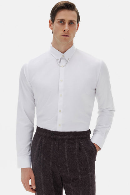 Twn Slim Fit Beyaz Krep Desen Gömlek