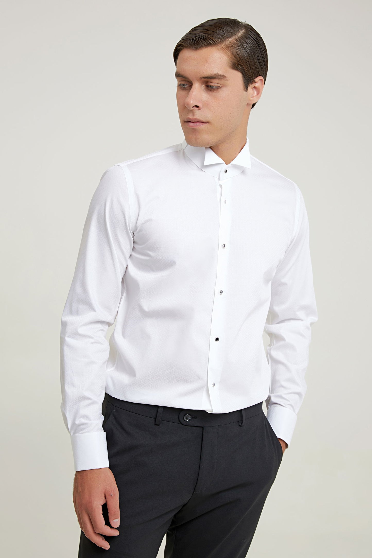 Ds Damat Slim Fit Beyaz Armürlü Smokin Gömlek