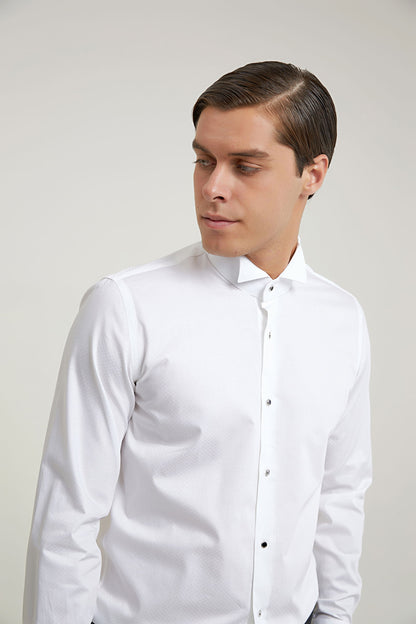 Ds Damat Slim Fit Beyaz Armürlü Smokin Gömlek
