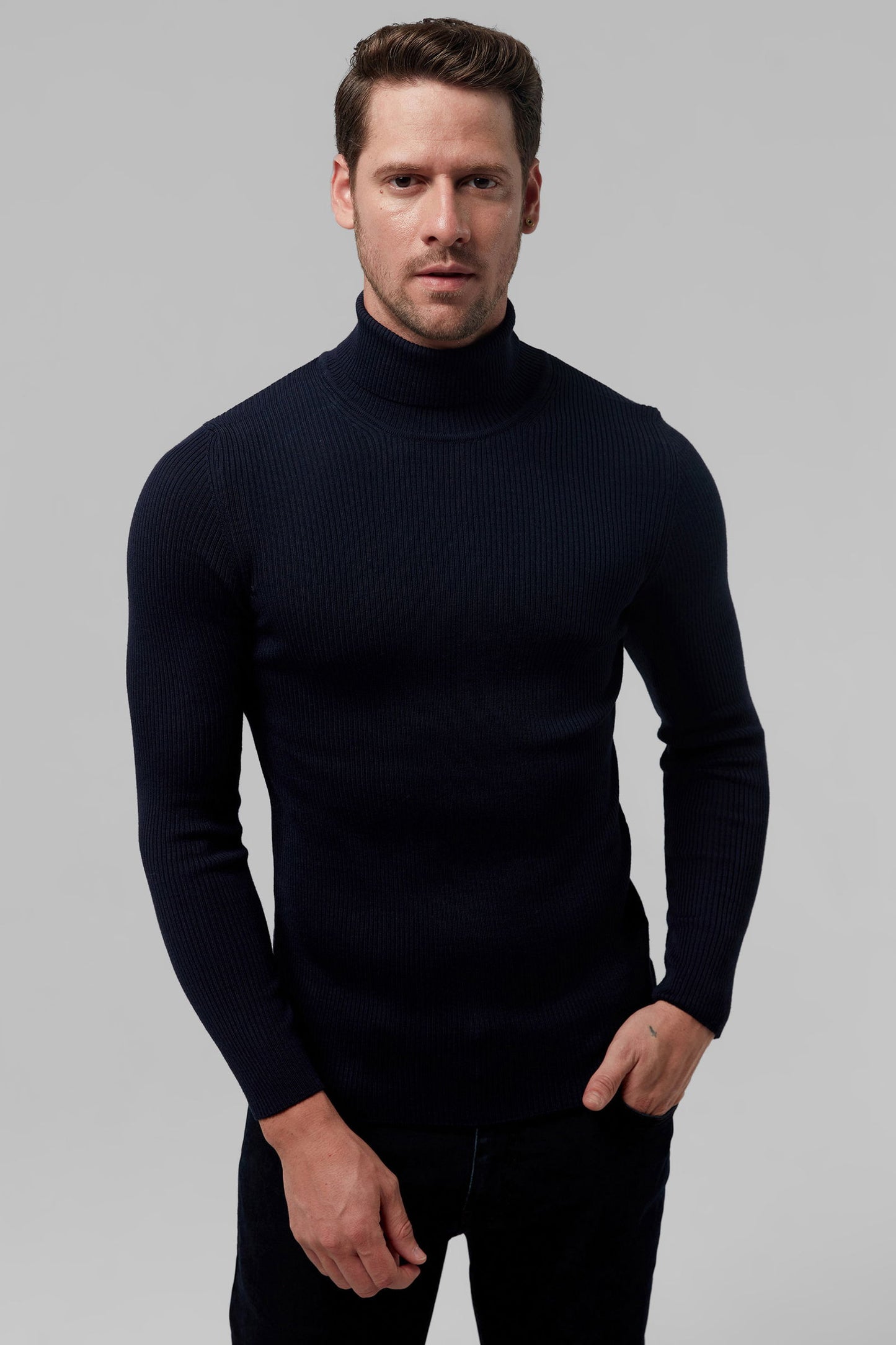 Twn Slim Fit Lacivert Rib Örgü Kazak